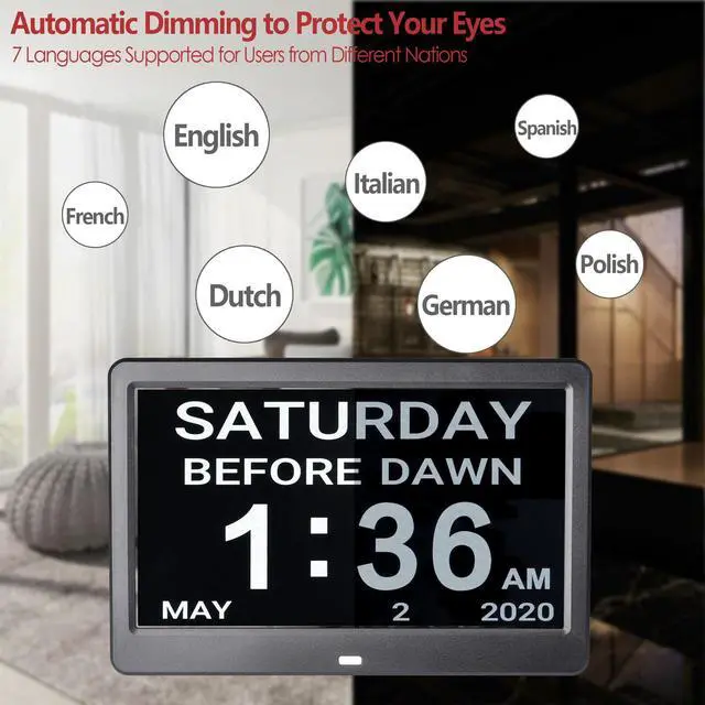 Alt view image 5 of 14 - Yescom 10" LCD Day Clock Digital Calendar Dementia Display Elderly Home Office