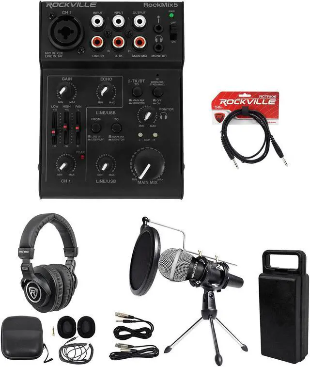 Main image of Rockville 1-Person Podcast Podcasting Recording Kit w/Mic+Stand+Headphones