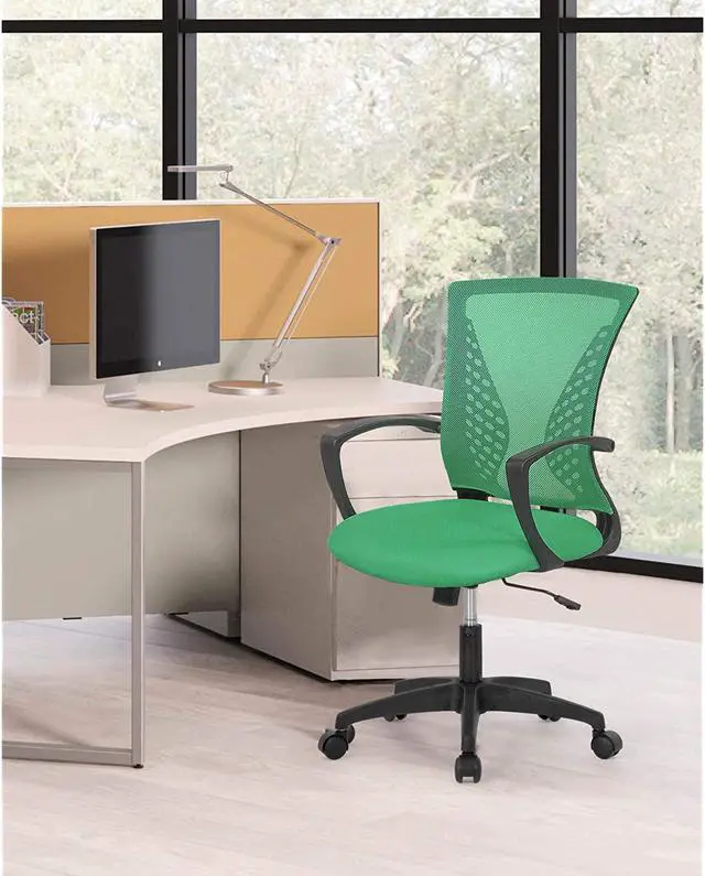 Alt view image 2 of 7 - 8Am Office Home Office Chair Mid Back Pc Swivel Lumbar Support Adjustable Desk Task Computer Ergonomic Comfortable Mesh Chair With Armrest (Green)