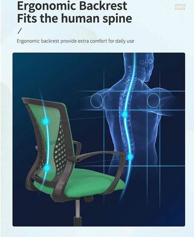 Alt view image 4 of 7 - 8Am Office Home Office Chair Mid Back Pc Swivel Lumbar Support Adjustable Desk Task Computer Ergonomic Comfortable Mesh Chair With Armrest (Green)