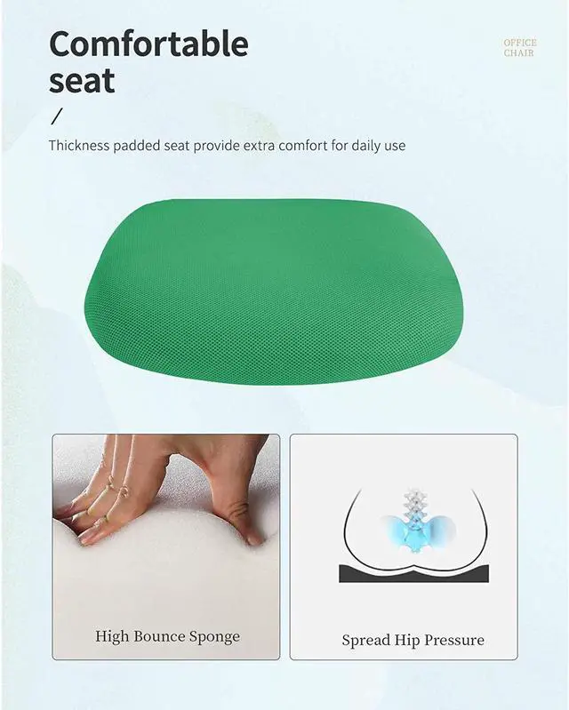 Alt view image 5 of 7 - 8Am Office Home Office Chair Mid Back Pc Swivel Lumbar Support Adjustable Desk Task Computer Ergonomic Comfortable Mesh Chair With Armrest (Green)