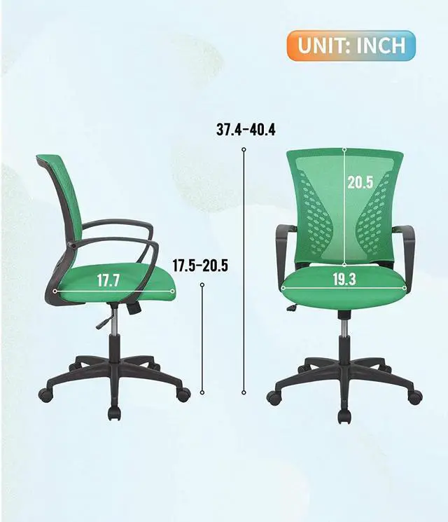 Alt view image 7 of 7 - 8Am Office Home Office Chair Mid Back Pc Swivel Lumbar Support Adjustable Desk Task Computer Ergonomic Comfortable Mesh Chair With Armrest (Green)