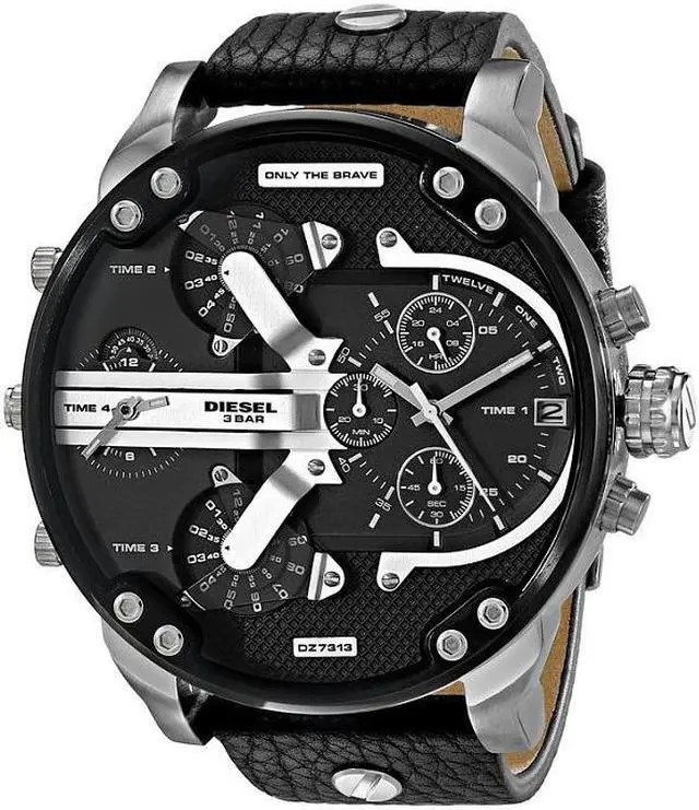 Main image of New Diesel Mr Daddy 2.0 Black Leather Chronograph 4 Time Zone Men's Watch DZ7313