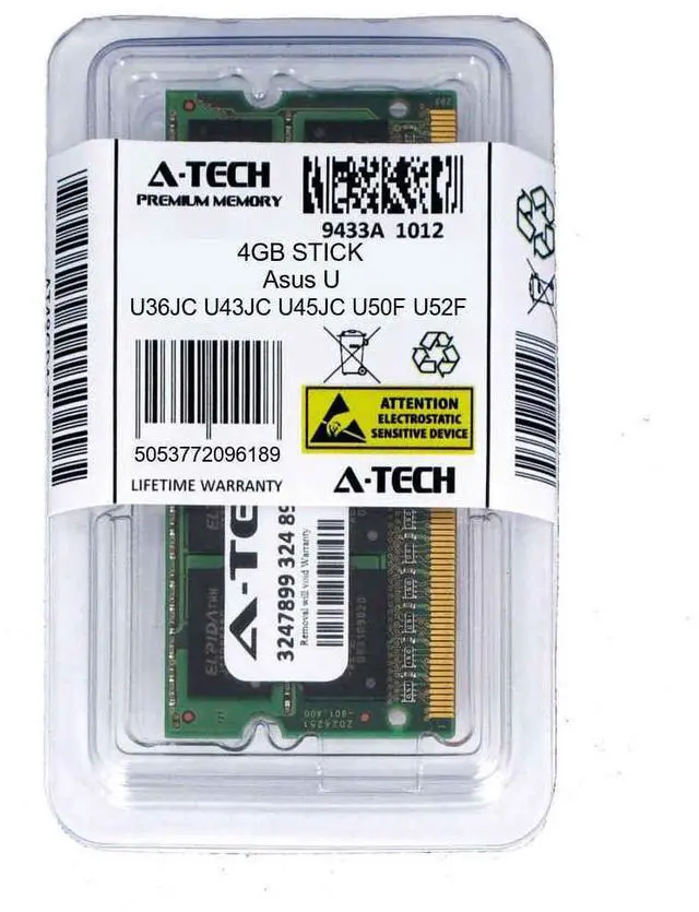 Main image of 4GB SODIMM Asus U36JC U43JC U45JC U50F U52F U53JC UL20FT PC3-8500 Ram Memory