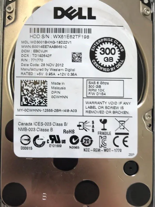 Alt view image 3 of 4 - Dell WD3001BKHG CWHNN Western Digital 300GB 10K 6Gbps SAS SFF 2.5" HDD w TRAY