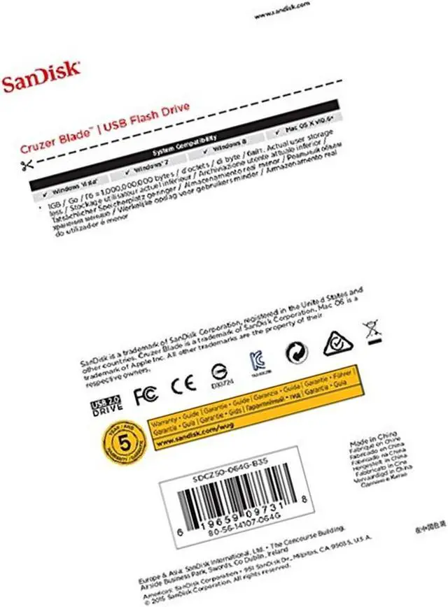 Alt view image 4 of 5 - SanDisk Cruzer Blade 64GB USB 2.0 Flash Drive- SDCZ50-064G-B35 64 GB