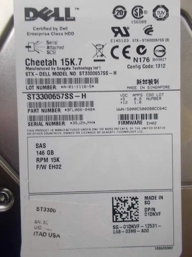 Alt view image 3 of 4 - Lot of 4 Dell 146GB 1DKVF Seagate ST3300657SS-H 15000RPM SAS 3.5" Hard Drive