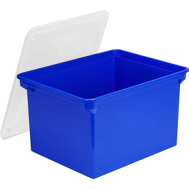 Alt view image 5 of 11 - Storex Industries Corporation 61554U01C Plastic File Tote Storage Box, Letter/Legal, Snap-On Lid, Blue/Clear