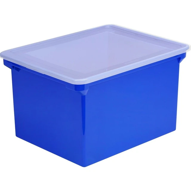 Alt view image 4 of 11 - Storex Industries Corporation 61554U01C Plastic File Tote Storage Box, Letter/Legal, Snap-On Lid, Blue/Clear