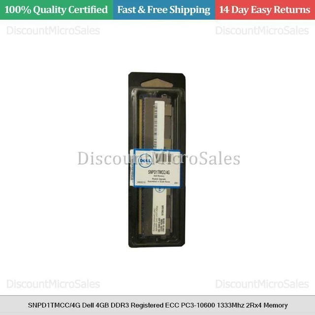 Alt view image 2 of 2 - DELL Snpd1Tmcc/4G 4Gb (1X4Gb) Pc310600 Ddr31333Mhz Sdram Dual Rank Cl9 240Pin Registered Ecc Memory Module For Poweredge And Precision Systems