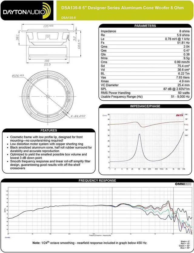 Alt view image 4 of 4 - Dayton Audio - DSA135-8 - 5" Designer Series Aluminum Cone Woofer