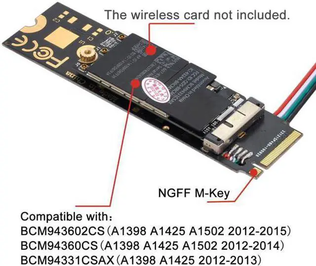 Alt view image 4 of 7 - Xiwai BCM94360CD BCM94360CS BCM943602CS BCM94360CS2 WiFi Card to M.2 NGFF Key-M NVME SSD Adapter