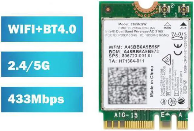 Alt view image 6 of 7 - Cablecc Dual Band 2.4G 5Ghz 433Mbps 3165AC NGFF 802.11AC WiFi 3165NGW M.2 WLAN Card +BT 4.0 Network Adapter