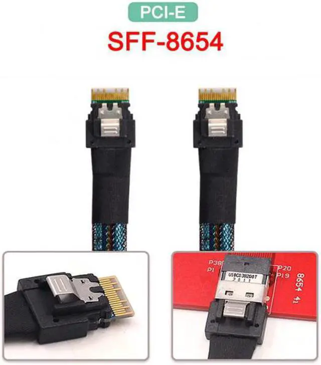 Alt view image 5 of 7 - Cablecc PCI-E Slimline SAS 4.0 SFF-8654 4i 38pin Host to SFF-8654 Slim SAS Target Cable 50cm