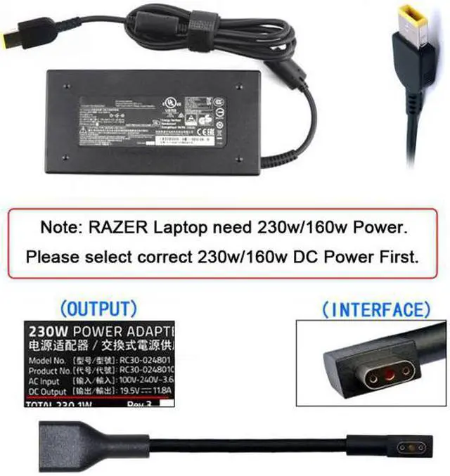 Alt view image 5 of 7 - KAIBOXIXI Rectangle Jack 11.0*4.5mm Input to 3Pin Power Plug Cable Compatible for Laptop Blade Pro 17 and Blade 15 Model Support 230W/160W Charge Adapter