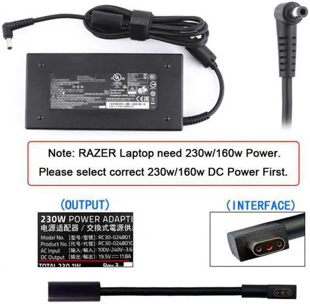 Alt view image 5 of 7 - KAIBOXIXI DC Jack 5.5*2.5mm Input to 3Pin Power Plug Cable Compatible for Laptop Blade Pro 17 and Blade 15 Model Support 230W/160W Charge Adapter