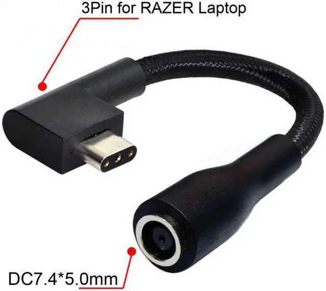 Main image of Cablecc CY PW-002-7450MM DC Jack 7.4*5.0mm Input to 3Pin Power Plug Cable Compatible for Laptop Blade Pro 17 and Blade 15 Model Support 230W/160W Charge Adapter