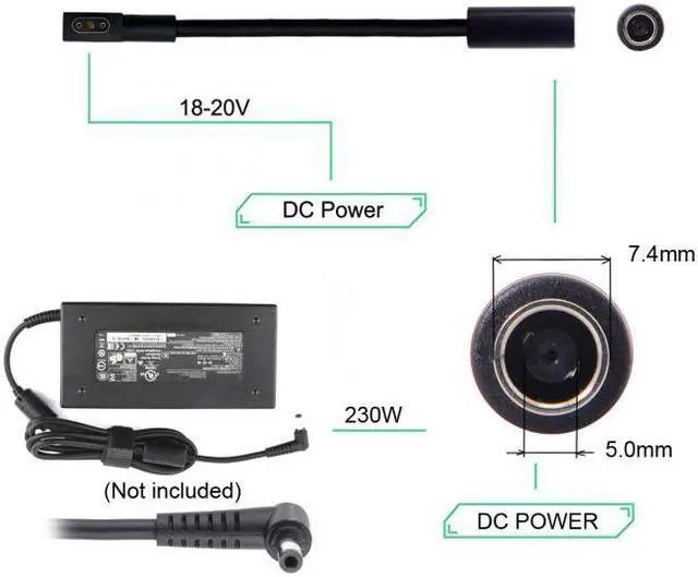 Alt view image 3 of 7 - Cablecc CY PW-002-7450MM DC Jack 7.4*5.0mm Input to 3Pin Power Plug Cable Compatible for Laptop Blade Pro 17 and Blade 15 Model Support 230W/160W Charge Adapter