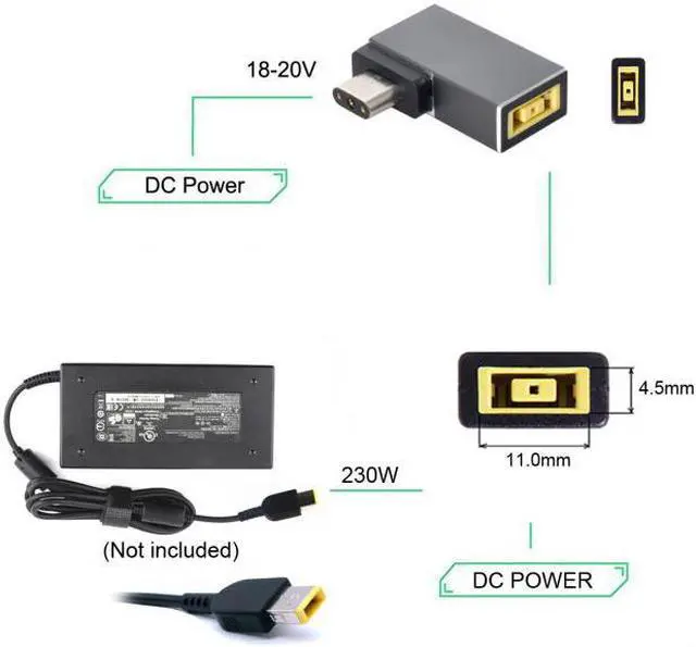 Alt view image 5 of 7 - KAIBOXIXI Rectangle Jack 11.0*4.5mm Input to 3Pin Power Plug Adapter Compatible for Laptop Blade Pro 17 and Blade 15 Model Support 230W/160W Charge Adapter