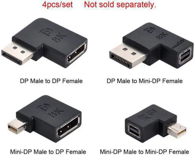 Alt view image 4 of 7 - Xiwai Cable 4pcs/set Left Angled Mini DisplayPort 1.4 8K 60hz to DP Adapter Male Female Ultra-HD UHD for Video PC Laptop