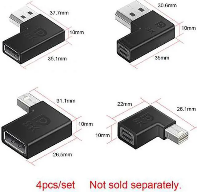 Alt view image 3 of 7 - Xiwai Cable 4pcs/set Left Angled Mini DisplayPort 1.4 8K 60hz to DP Adapter Male Female Ultra-HD UHD for Video PC Laptop