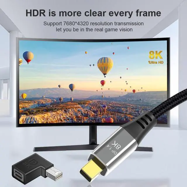 Alt view image 6 of 7 - Xiwai Cable 4pcs/set Left Angled Mini DisplayPort 1.4 8K 60hz to DP Adapter Male Female Ultra-HD UHD for Video PC Laptop