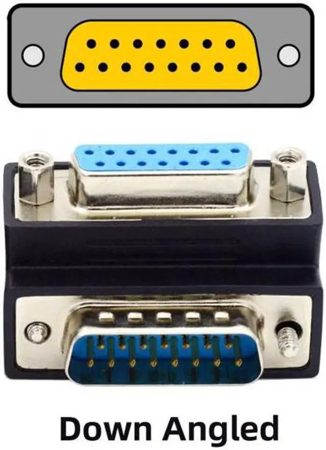 Alt view image 3 of 5 - Xiwai Down 90 Degree Angled DSUB D-subminiature 15pin Male to Female Extension Adapter DB Connector