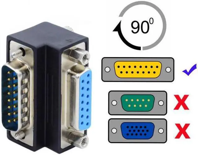 Alt view image 4 of 5 - Xiwai Down 90 Degree Angled DSUB D-subminiature 15pin Male to Female Extension Adapter DB Connector