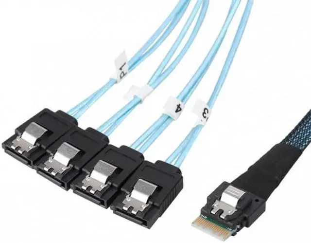 Alt view image 3 of 7 - Cablecc CY SF-103 Slim Line SAS 4.0 SFF-8654 4i 38pin Host to 4 SATA 7pin Target Hard Disk Fanout Raid Cable 50cm