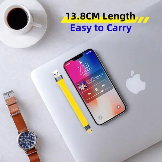Alt view image 7 of 7 - Cablecc CY UC-036-0.13Y Yellow 10Gbps USB 3.1 Type C Male to USB3.0 Type A Male Flat Slim FPC Data Cable for LaptopPhone