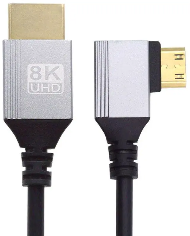 Main image of Xiwai 90 Degree Left Angled Mini HDMI 2.1 Ultra Thin HDTV Cable 8K 4K Hyper Super Flexible Slim Cord Type-A to Type-C for Camera HDTV