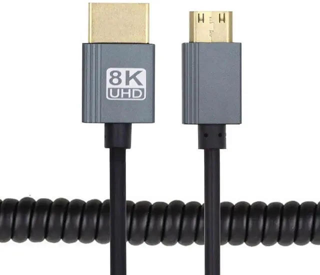 Main image of Cablecc Mini HDMI 2.1 Male to HDMI Male 8K 60hz Stretch Coiled Cable 100cm for HDTV Computer Laptop Monitor