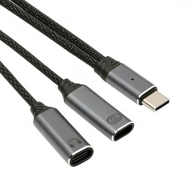Main image of Xiwai USB-C Type-C Male to Dual Female Audio DAC AUX Music 16bit 48kHz & 100W PD Power Cable for Laptop Tablet Phone