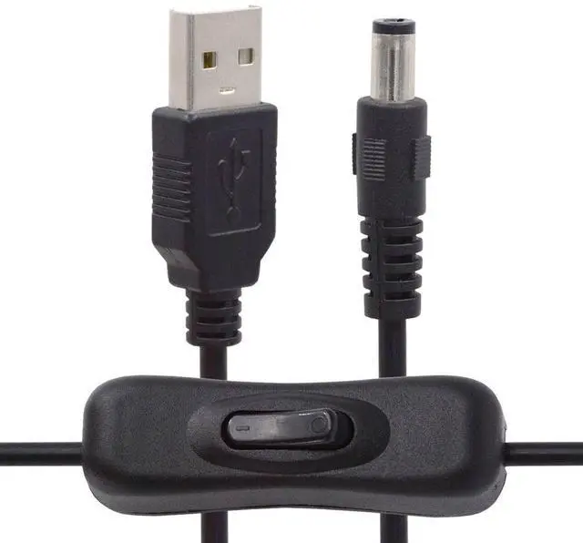 Main image of Xiwai DC 5.5x2.1mm Plug to USB Type-A Cable with On Off Power Switch Button for DC 5V Desk Lamp Fan Camera