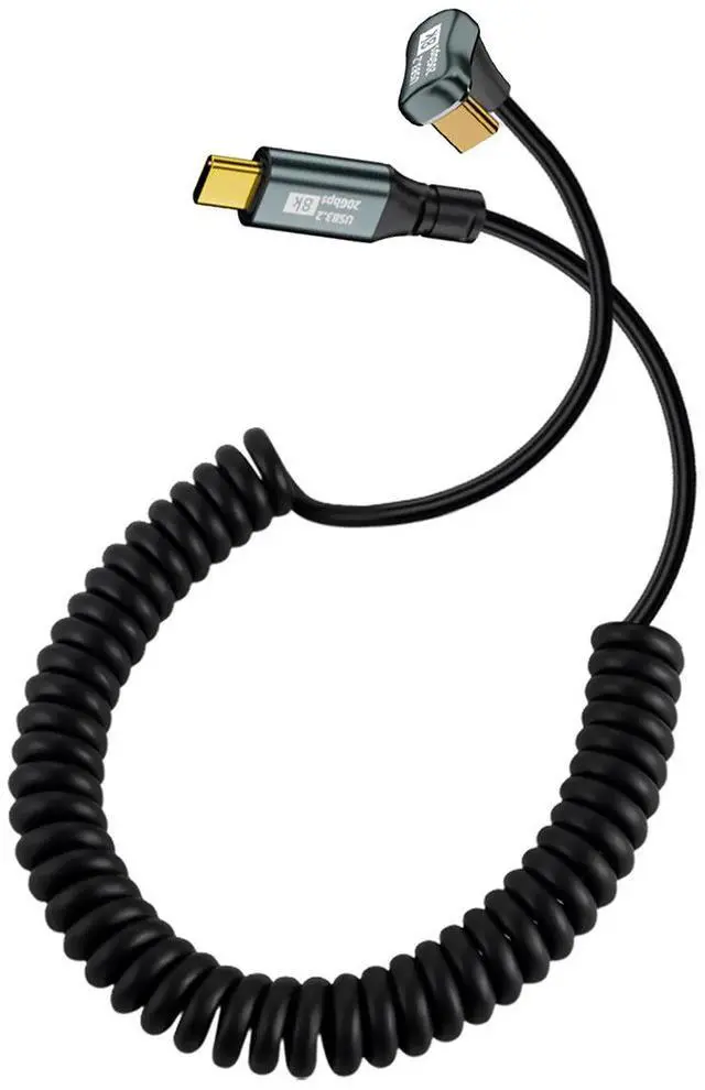 Main image of Xiwai Stretch Coiled USB-C USB4 Cable 20Gbps 100W 8K Type-C Opposite Back Angled Male to Male Cable Power & Data for Laptop Keyboard Tablet