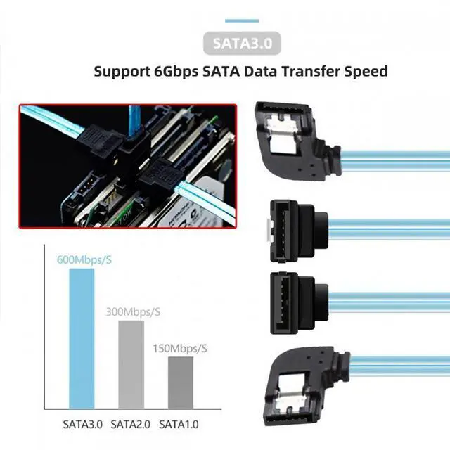Alt view image 7 of 7 - Chenyang 4pcs/lot 90 Degree Angled Type Internal 4-SATA Host to 4SATA 7pin Target Disk 6Gbps Data Server Cable 25cm