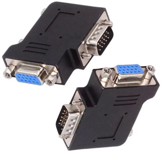 Main image of Xiwai 2pcs/lot Left & Right Angled 90 Degree VGA RGB HDB15Pin Screw Type Male to Female Nut Type Extension Adapter for Monitor Displays