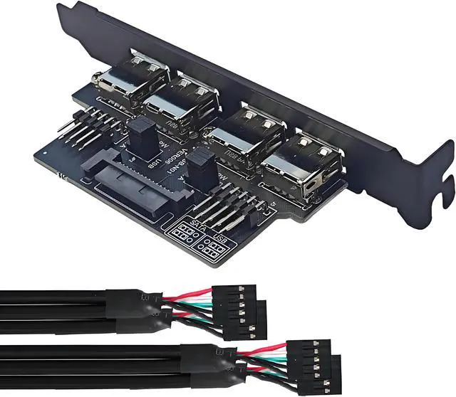 Main image of Xiwai Internal Four USB2.0 Female Mount Panel to Motherboard 9pin Baffle Cable with Extral SATA Power and 12cm Bracket
