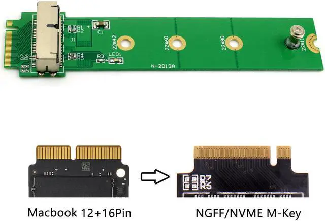 Alt view image 6 of 6 - Xiwai 12+16Pin SSD to NVME M.2 NGFF M-Key for 2013 2014 2015 2016 2017 Macbook SSD