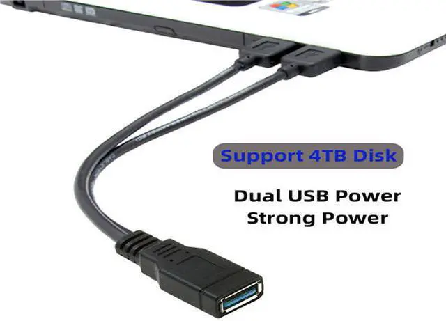 Alt view image 4 of 7 - Xiwai Cable Black USB 3.0 Female to Dual USB Male Extra Power Data Y Extension Cable for 2.5" Mobile Hard Disk