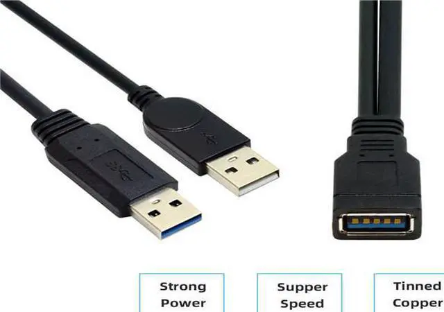 Alt view image 7 of 7 - Xiwai Cable Black USB 3.0 Female to Dual USB Male Extra Power Data Y Extension Cable for 2.5" Mobile Hard Disk