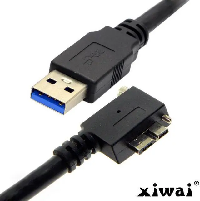 Main image of Xiwai USB 3.0 A Male to Micro B Left Angled 90 Degree Cable With Locking Screws for Nikon D800 D800E D810 15ft 5m