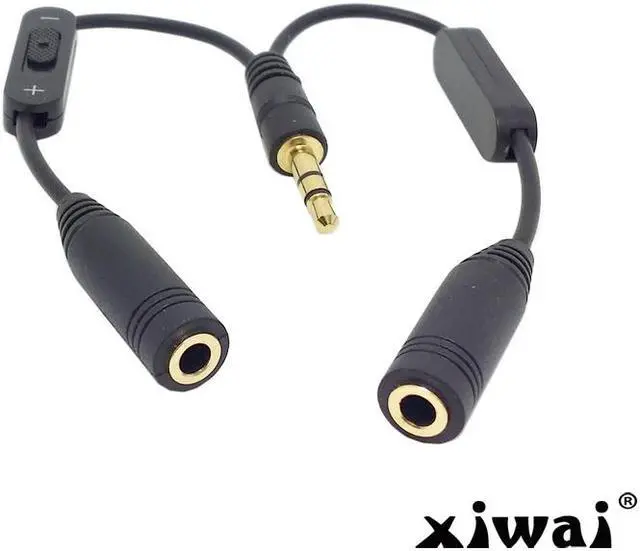 Main image of Xiwai Black 3.5mm Stereo Male to Double 3.5mm Female Audio Headphone Y Splitter Cable with Volume Switch