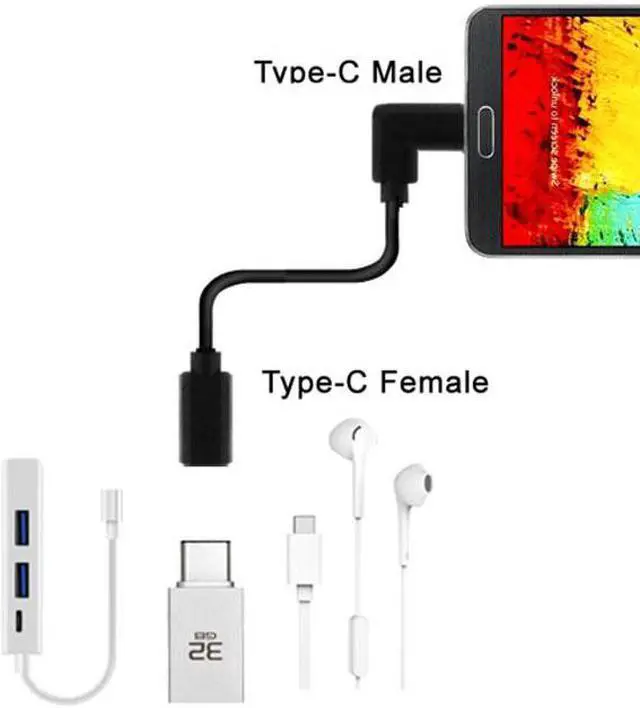 Alt view image 6 of 6 - Jimier CY UC-218-RI-0.2M 90 Degree Right Angled USB-C USB 3.1 Type C Male to Female Extension Data Cable for Laptop Tablet 20cm