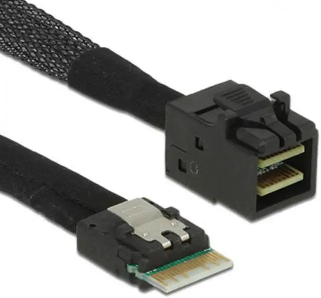 Alt view image 6 of 7 - Chenyang Cable Slim Line SAS 4.0 SFF-8654 4i 38pin Host to HD Mini SAS 4i SFF-8643 36pin Target Cable 50cm