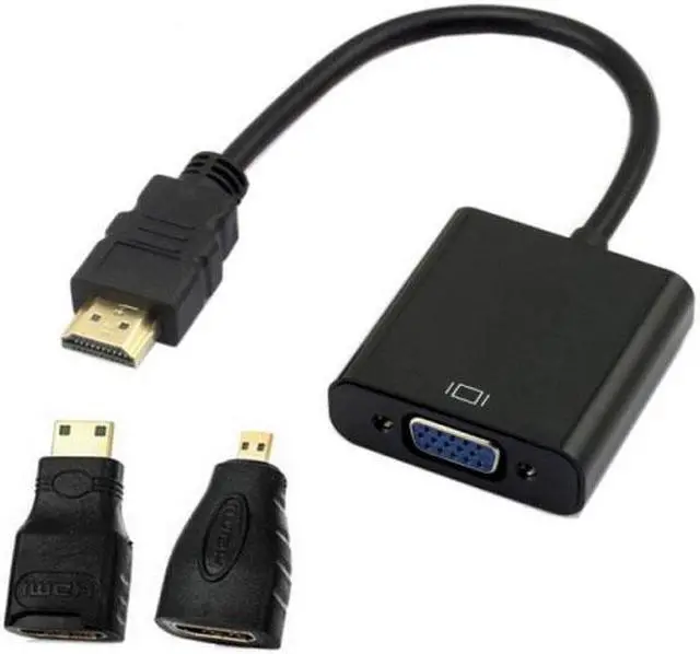 Alt view image 4 of 4 - Chenyang Cable HDMI Source to VGA Female Output Cable with Micro & Mini HDMI Adapter for Projector Monitor PC Laptop Black
