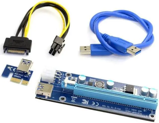 Alt view image 7 of 7 - Chenyang Cable PCI-E 1x to 16x Mining Machine Enhanced Extender Riser Adapter with USB 3.0 & 6Pin Power Cable