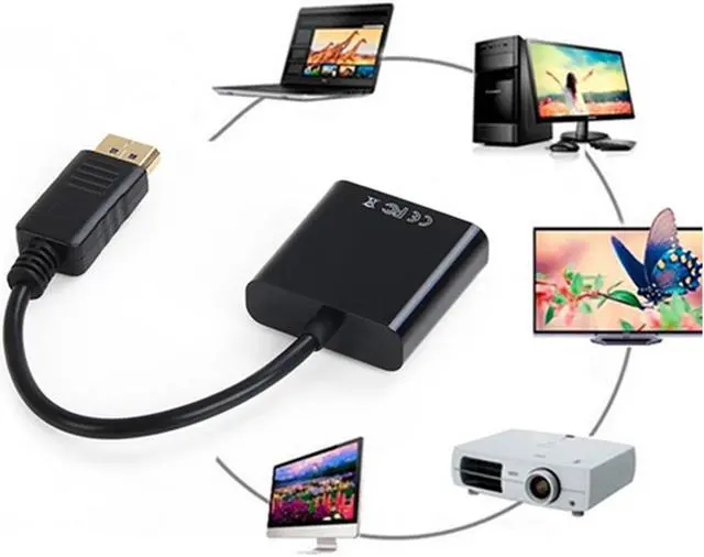 Alt view image 4 of 7 - Jimier Cable DP DisplayPort Display Port Source to VGA Female Sink Monitor Projector Cable Support ATI Eyefinity Black