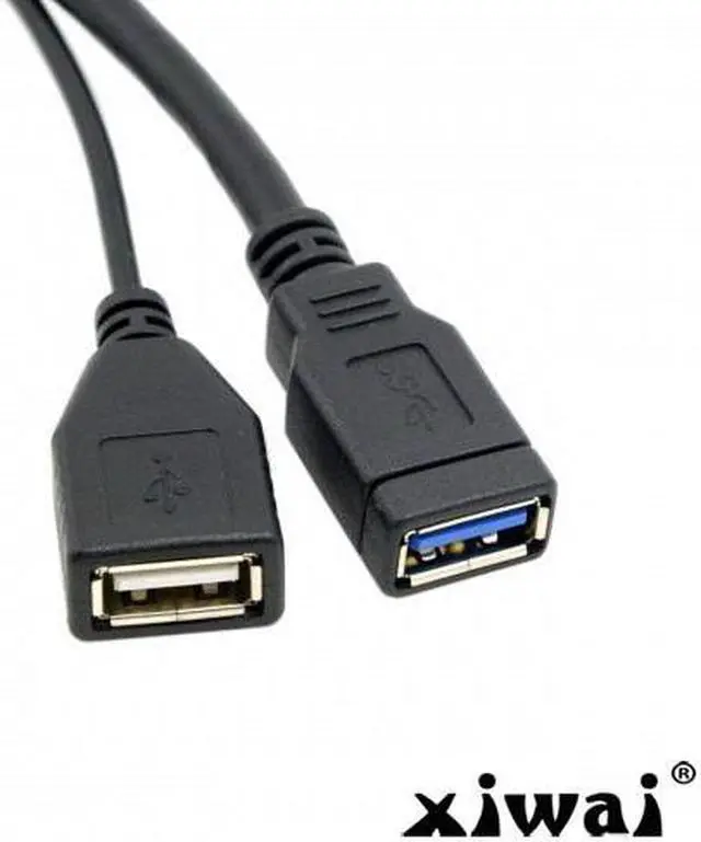 Alt view image 3 of 5 - Xiwai Black USB 3.0 Male to Dual USB Female Extra Power Data Y Extension Cable for 2.5" Mobile Hard Disk