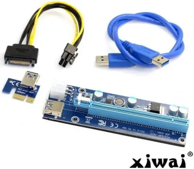 Alt view image 7 of 7 - Xiwai PCI-E 1x to 16x Mining Machine Enhanced Extender Riser Adapter with USB 3.0 & 6Pin Power Cable